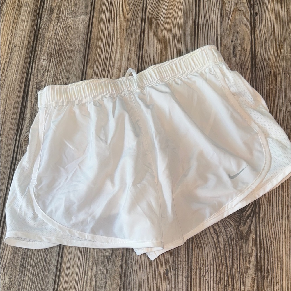 Nike White Running Shorts small white like new pull on drawstring lined